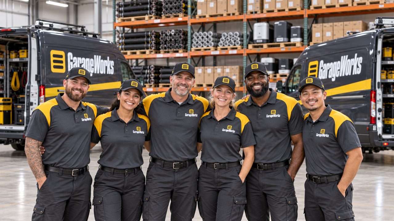 Stocked vans, stocked warehouse: GarageWorks technicians in uniform